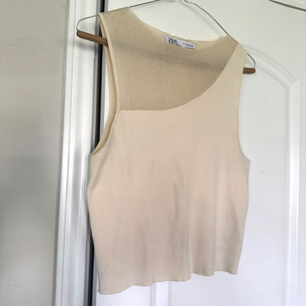 ZARA knit tank- scalloped sheer creme tank - Medium